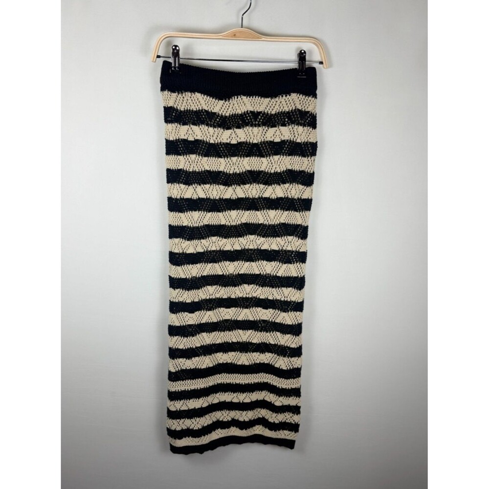 Freshman 1996 Crochet Knit Maxi Skirt Black Cream Striped Small